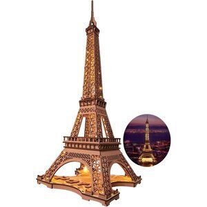 🆕 Wooden Eiffel Tower Craft Kit Model Building LED Light Architecture Toy Set